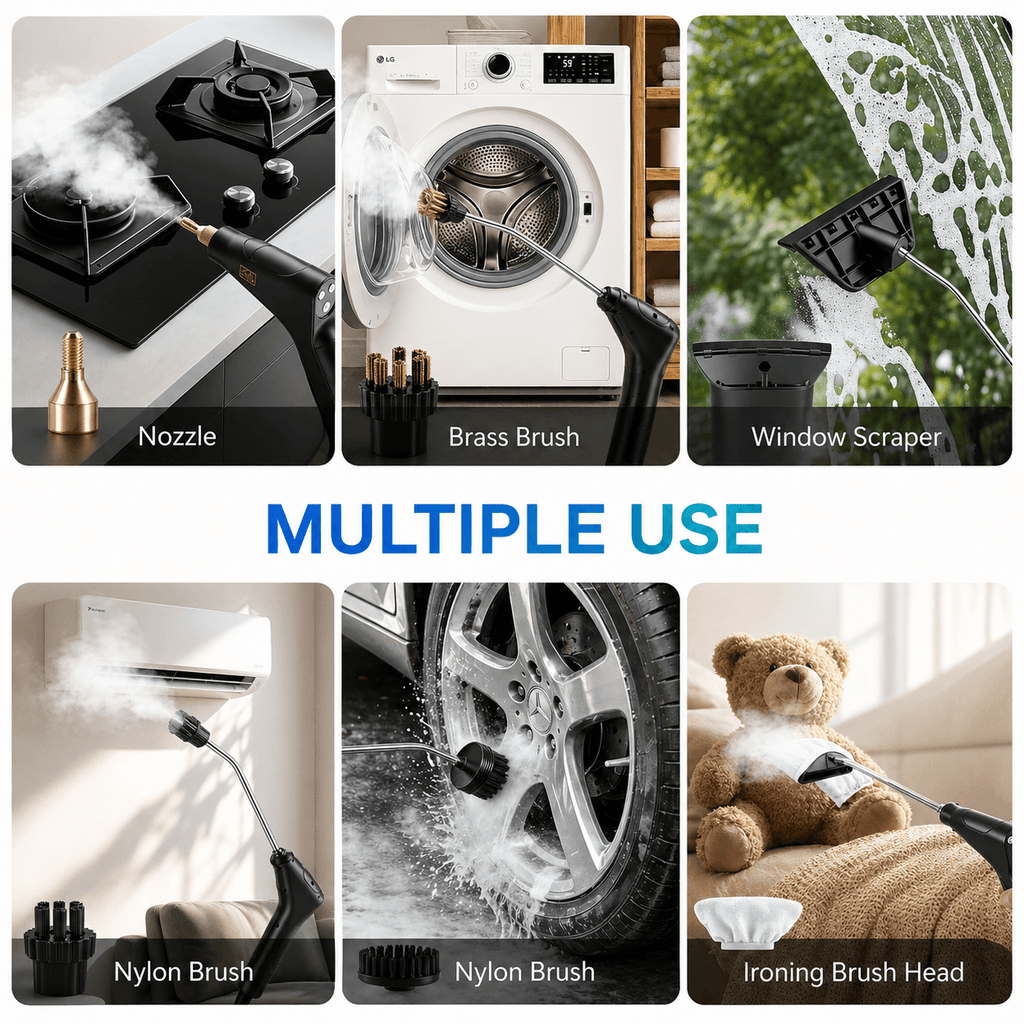 Portable Handheld Steam Cleaner with 9 Accessories, Adjustable Levels, Fast Heat-Up Steamer for Kitchen, Bathroom, Tile & Car Cleaning