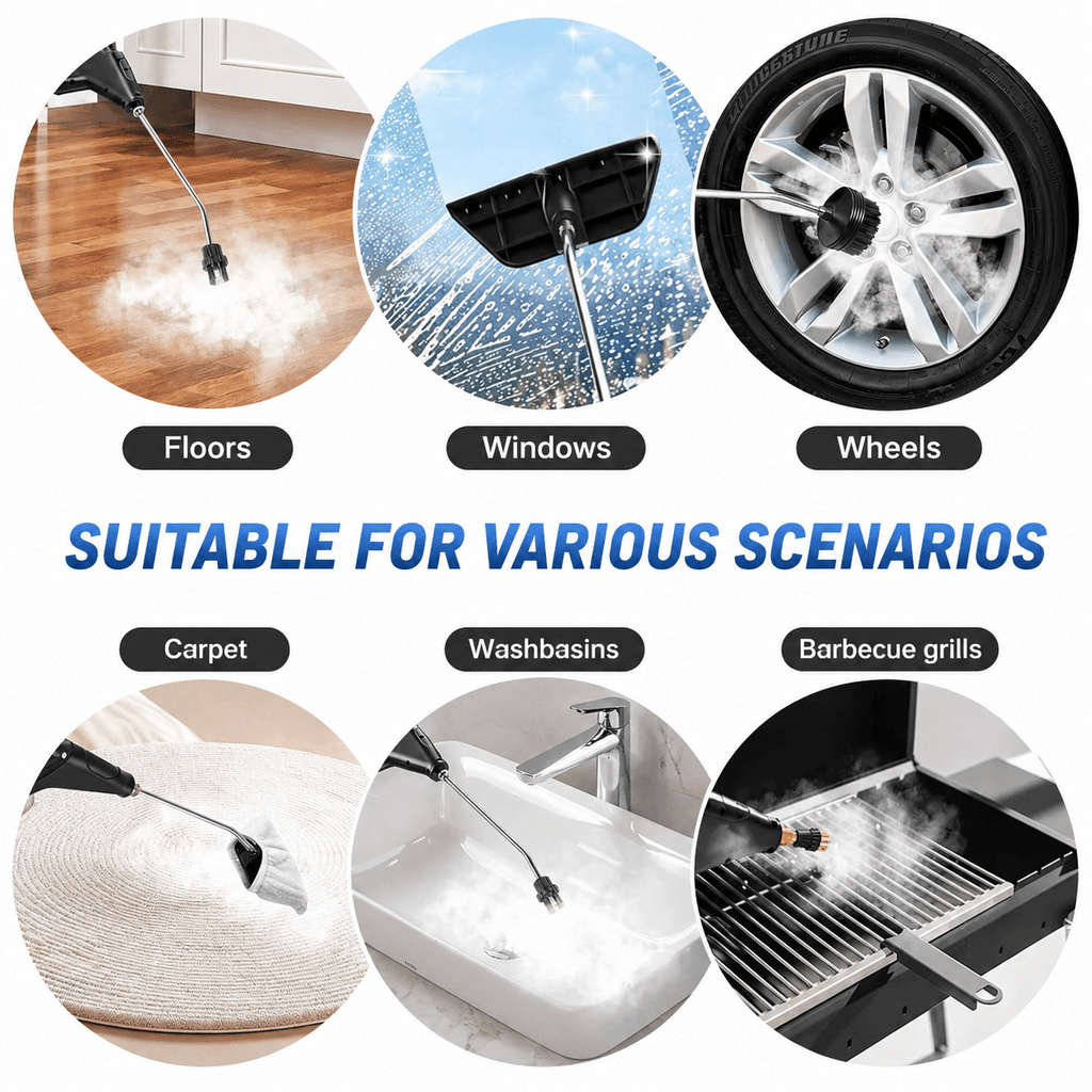 Portable Handheld Steam Cleaner with 9 Accessories, Adjustable Levels, Fast Heat-Up Steamer for Kitchen, Bathroom, Tile & Car Cleaning