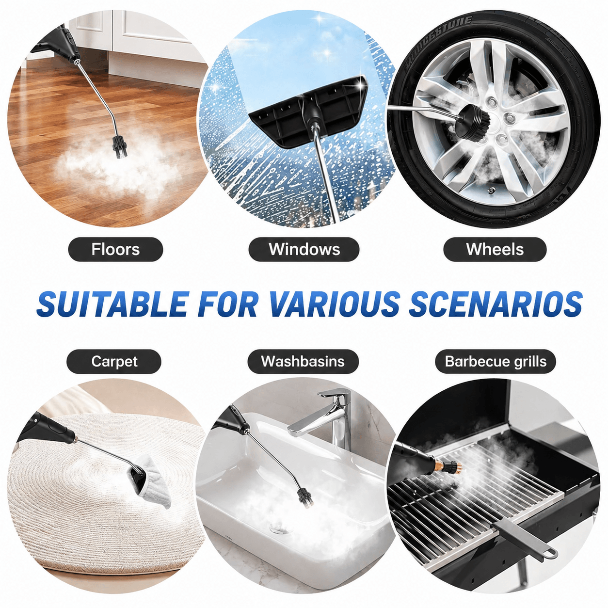 Portable Handheld Steam Cleaner with 9 Accessories, Adjustable Levels, Fast Heat-Up Steamer for Kitchen, Bathroom, Tile & Car Cleaning