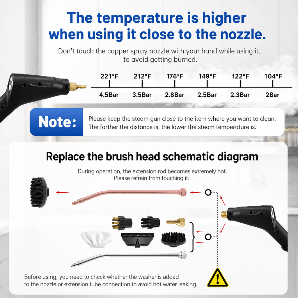 Portable Handheld Steam Cleaner with 9 Accessories, Adjustable Levels, Fast Heat-Up Steamer for Kitchen, Bathroom, Tile & Car Cleaning